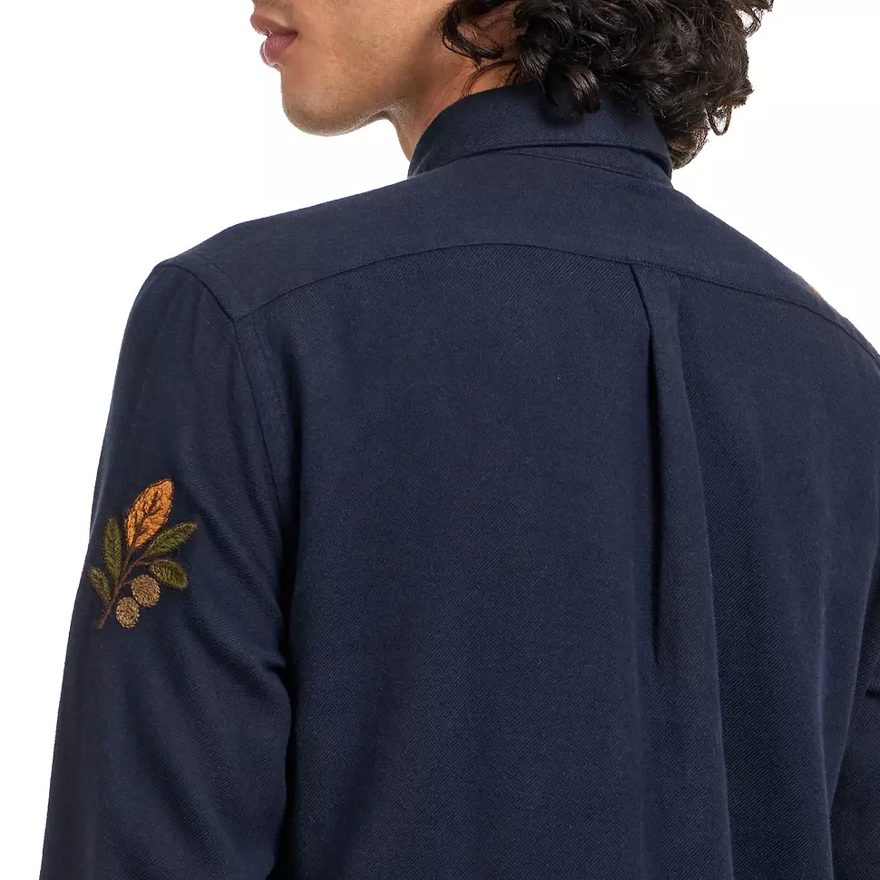 Portuguese Flannel Embroidery Flannell Shirt Navy Herren Hemd blau